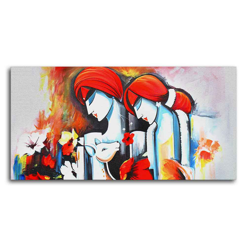 Abstract Art Wall Painting of Radha Krishna