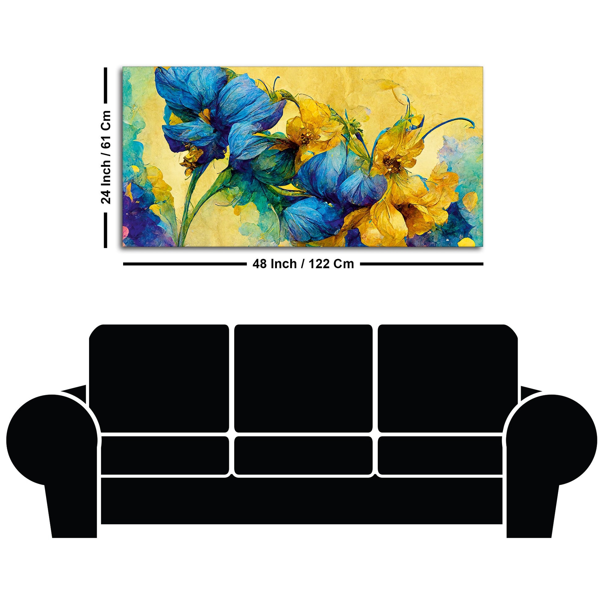 Abstract Blue and Gold Floral Art Canvas Wall Painting