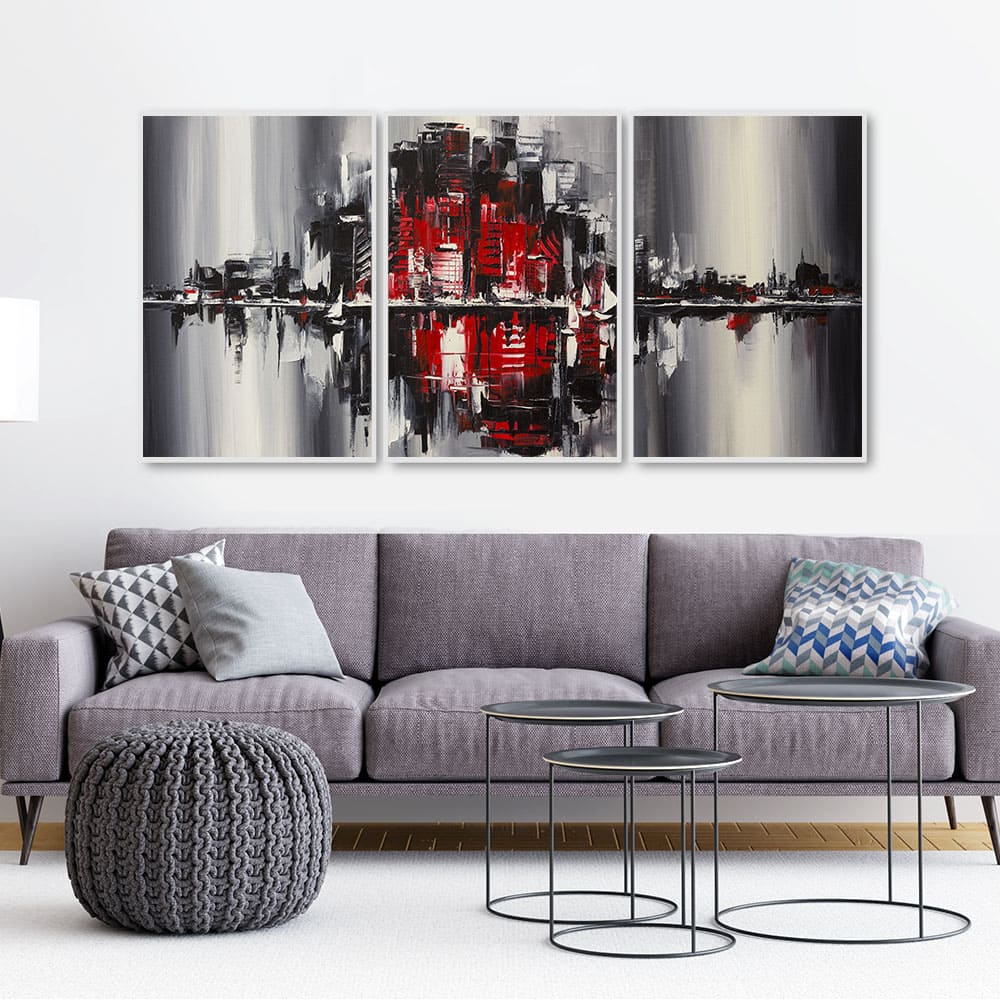 Abstract City Skyline Floating Canvas Wall Painting Set of Three