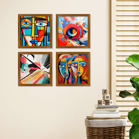 Abstract Colorful Face Art Wall Frame Set of Four