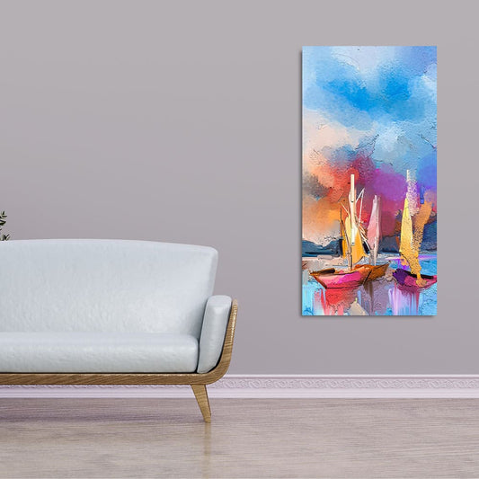 Abstract Colorful Sea Sailing Boats Canvas Wall Painting