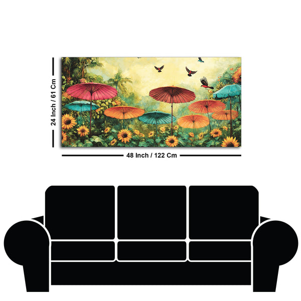 Abstract Colorful Umbrella with Wildflowers Nature Art Canvas Wall Painting