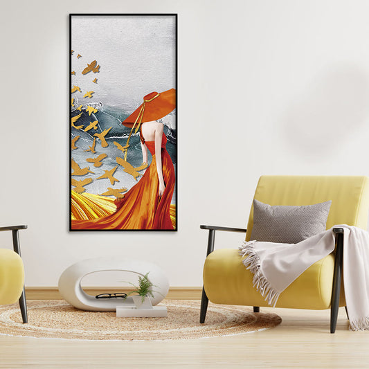 Abstract Fashion Woman in Golden Dress Canvas Wall Painting