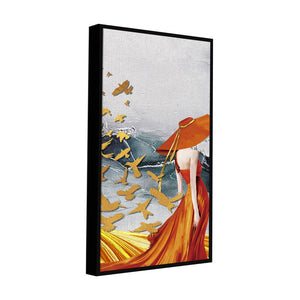 Abstract Fashion Woman in Golden Dress Canvas Wall Painting