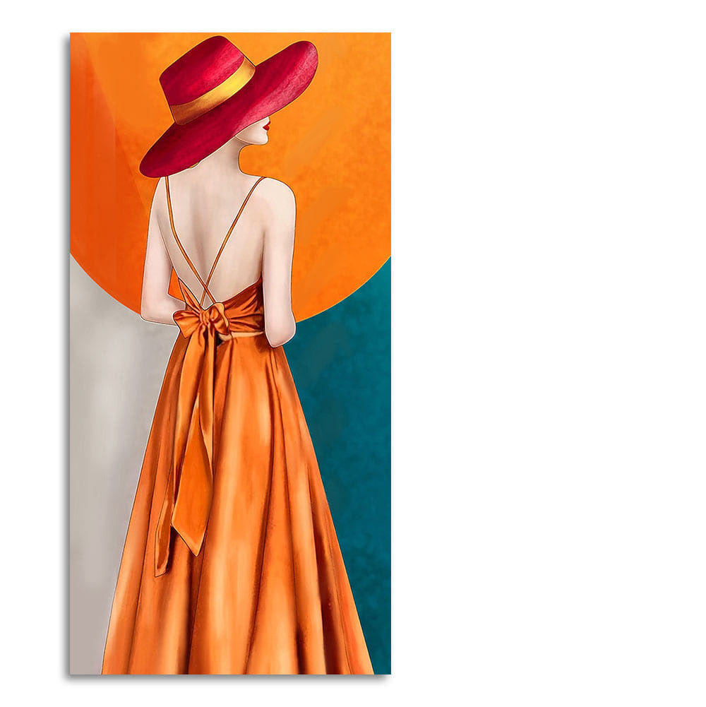 Abstract Fashion Woman in Orange Dress Canvas Wall Painting