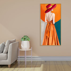 Abstract Fashion Woman in Orange Dress Canvas Wall Painting