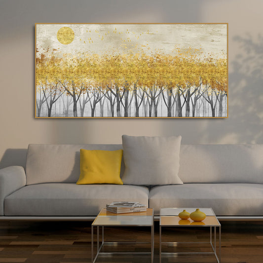 Abstract Forest Golden Leaf Art Premium Canvas Wall Painting