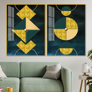 Abstract Geometry Shapes Art Acrylic Floating Wall Painting Set Of 2