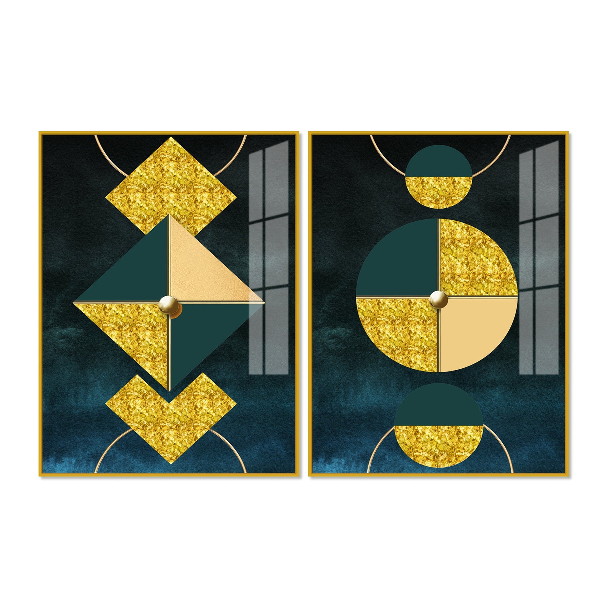 Abstract Geometry Shapes Art Acrylic Floating Wall Painting Set Of 2