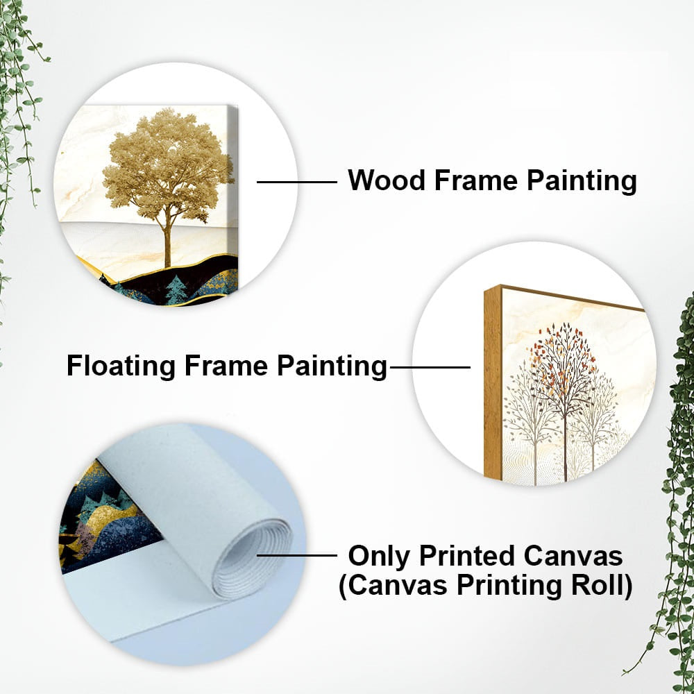 Abstract Golden Landscape Trees with Golden Deer Canvas Wall Painting