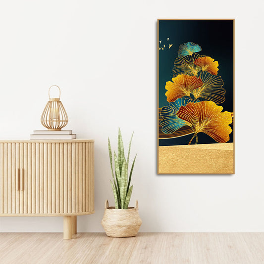 Abstract Golden Plant Leaves Canvas Wall Painting