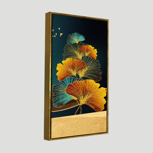 Abstract Golden Plant Leaves Canvas Wall Painting