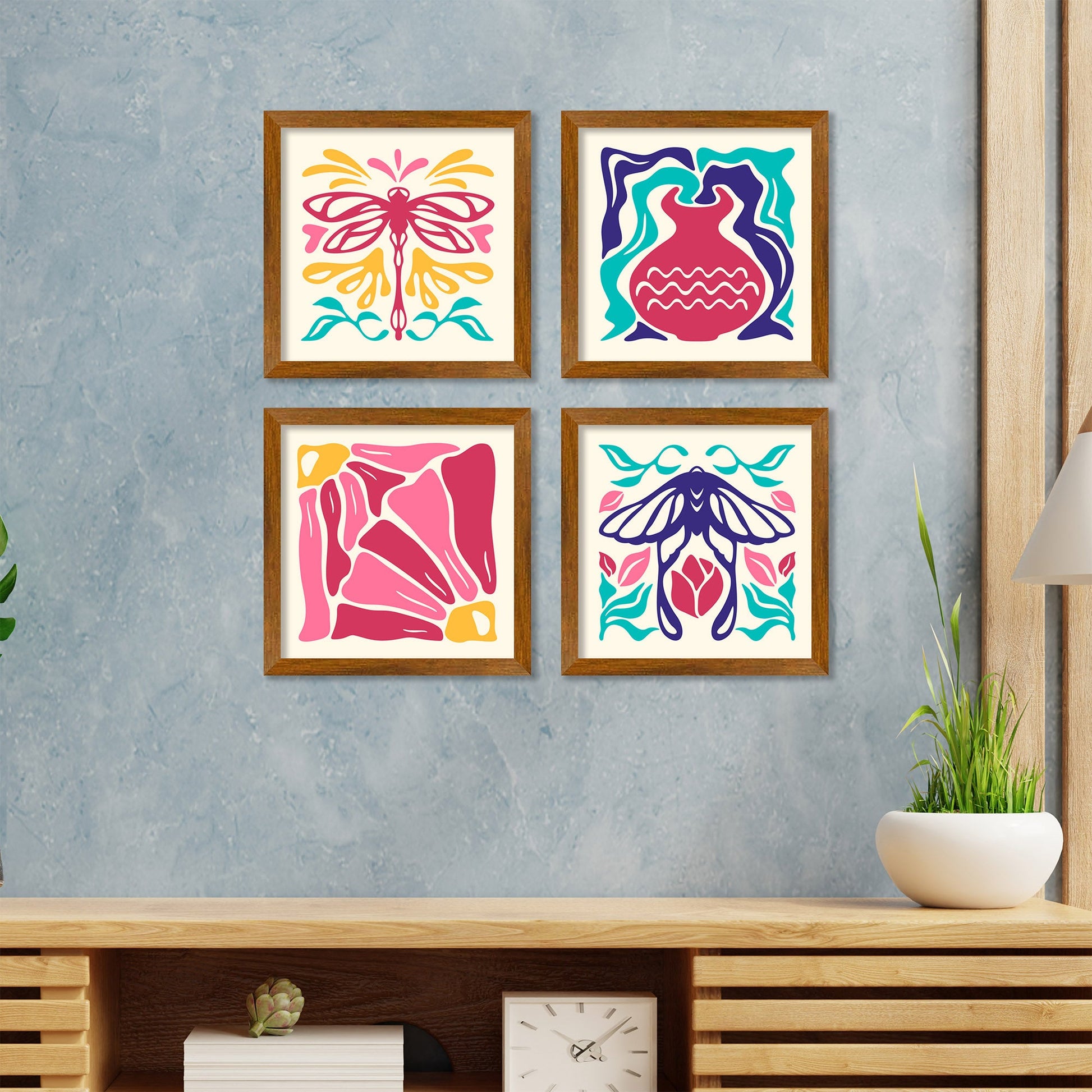 Abstract Groovy Floral Art Wall Frame Set of Four