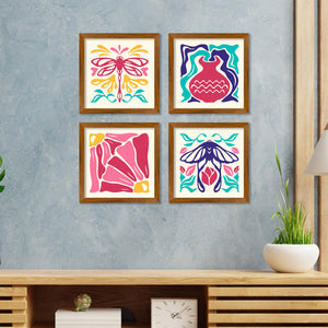 Abstract Groovy Floral Art Wall Frame Set of Four