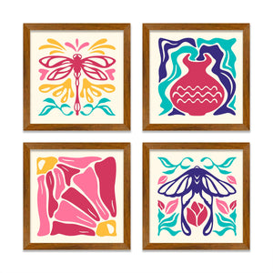 Abstract Groovy Floral Art Wall Frame Set of Four