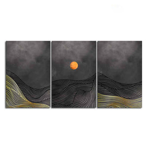 Abstract Line Art Sunset Three Pieces Wall Painting