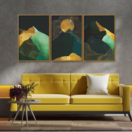 Abstract Mountains and Line Art Floating Canvas Wall Painting Set of Three