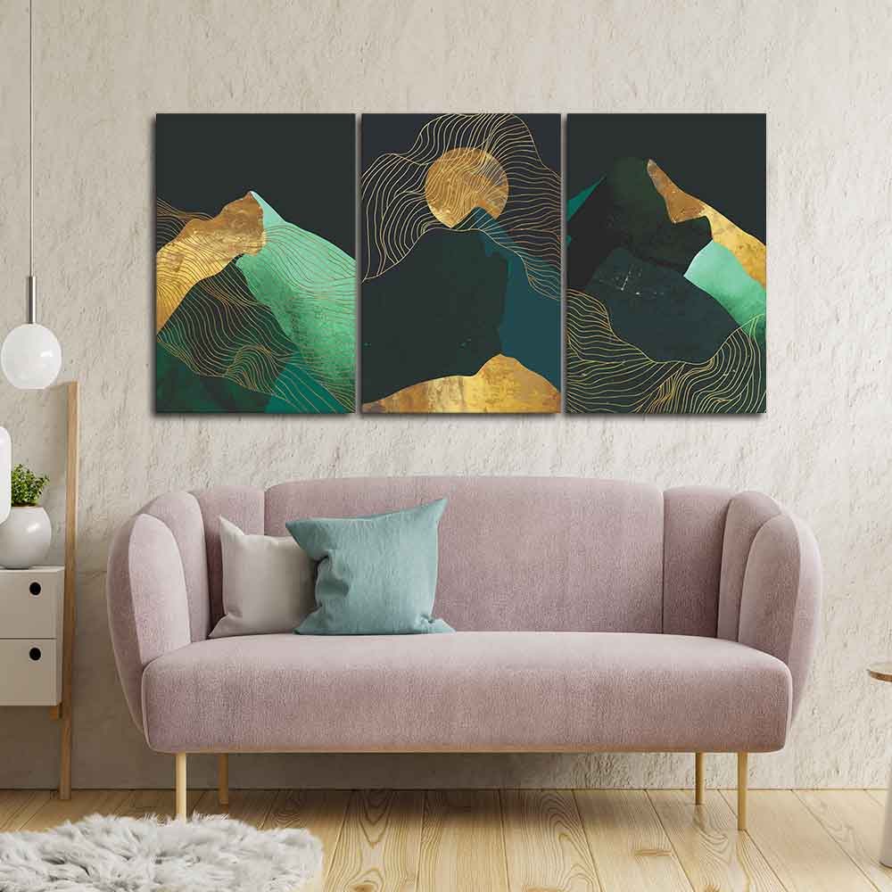 Abstract Mountains and Line Art Wall Painting of 3 Pieces