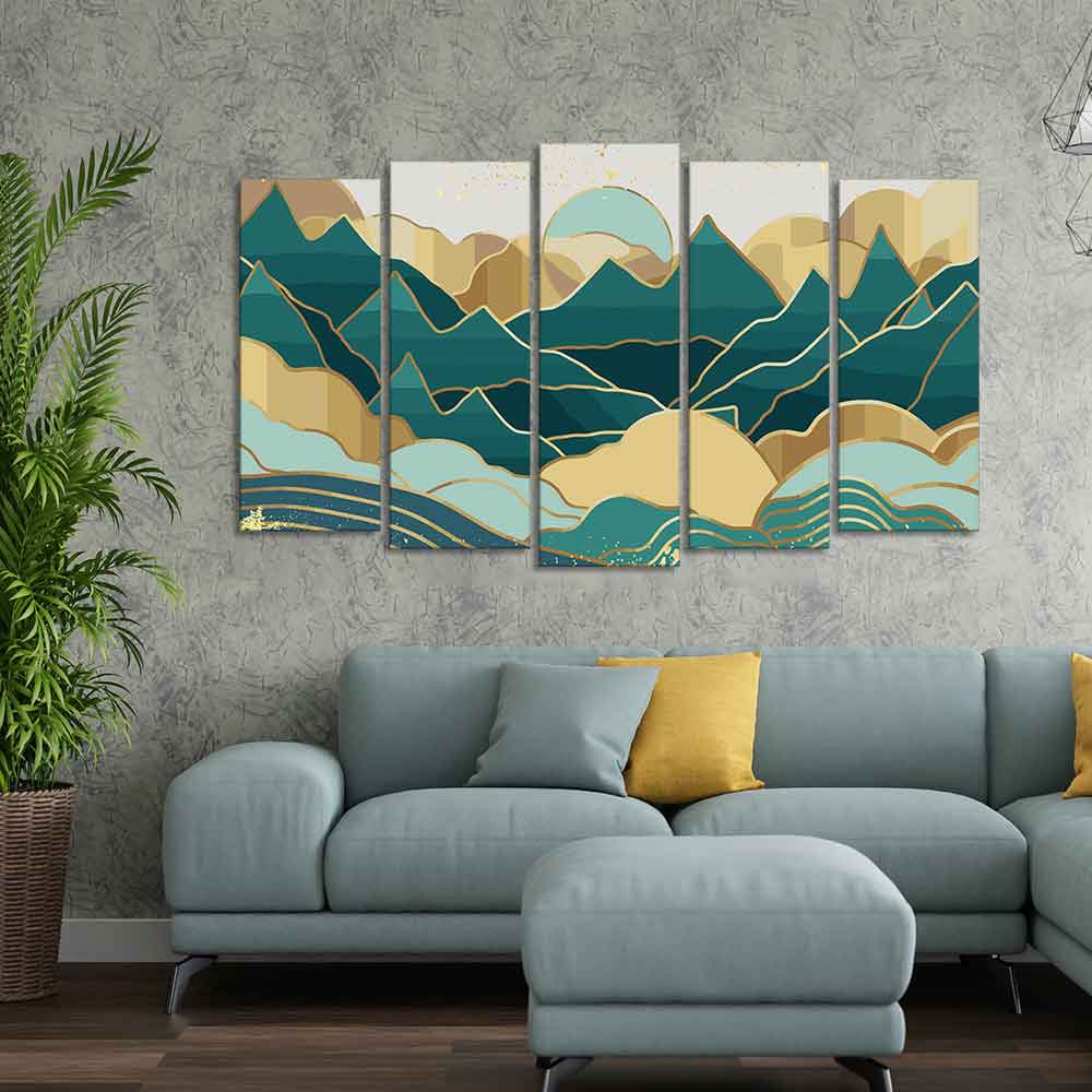 Abstract Mountains Luxurious Pattern Wall Painting of Five Pieces