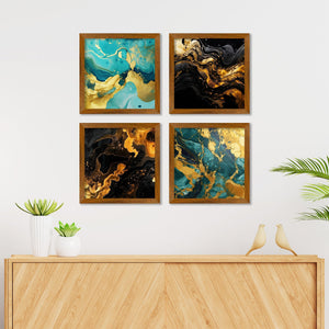 Abstract Ocean Art Premium Wooden Wall Frame Set of Four