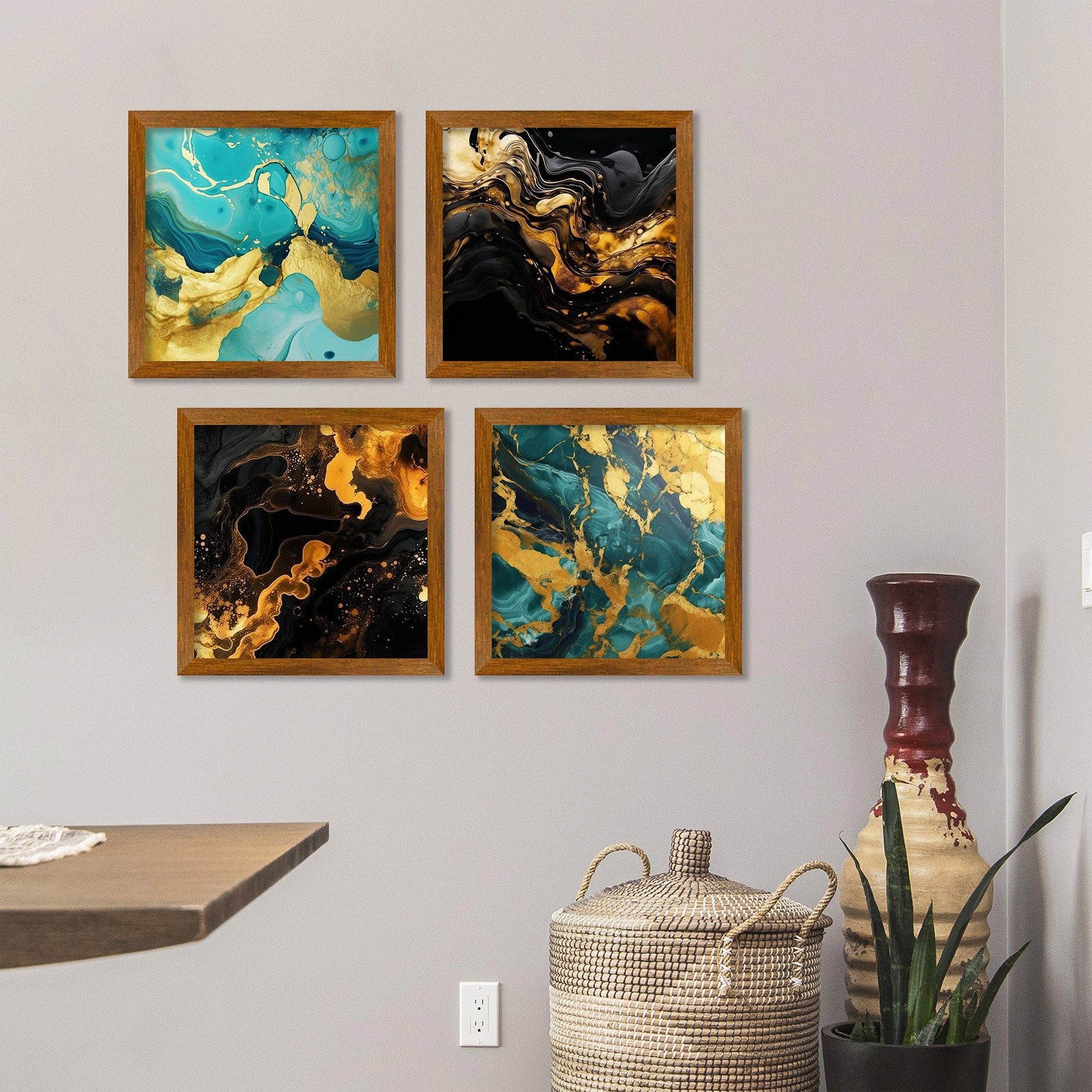 Abstract Ocean Art Premium Wooden Wall Frame Set of Four