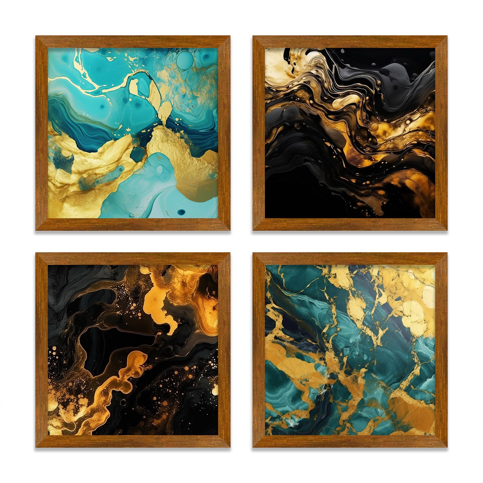 Abstract Ocean Art Premium Wooden Wall Frame Set of Four