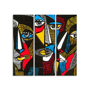 Abstract Pattern Faces Canvas Wall Painting Set of 3 Pieces