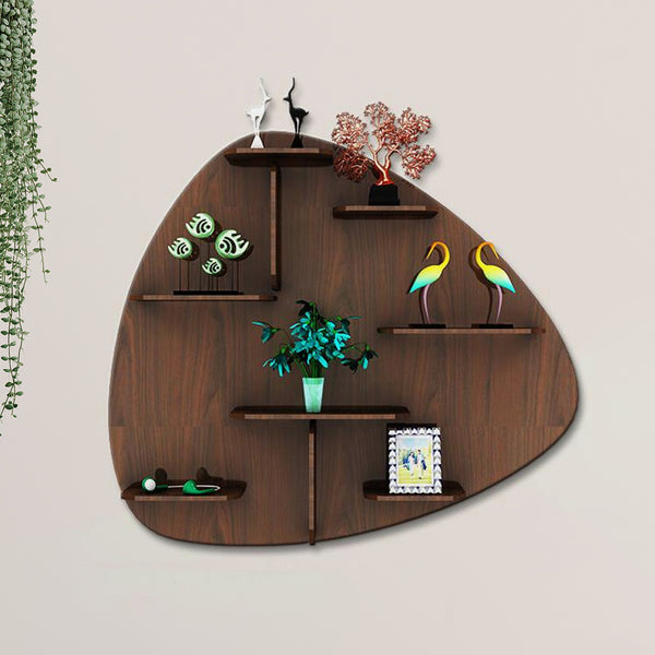 Abstract Shape Backlit Designer Wooden Wall Shelf / Book Shelf / Night Light, Walnut Finish