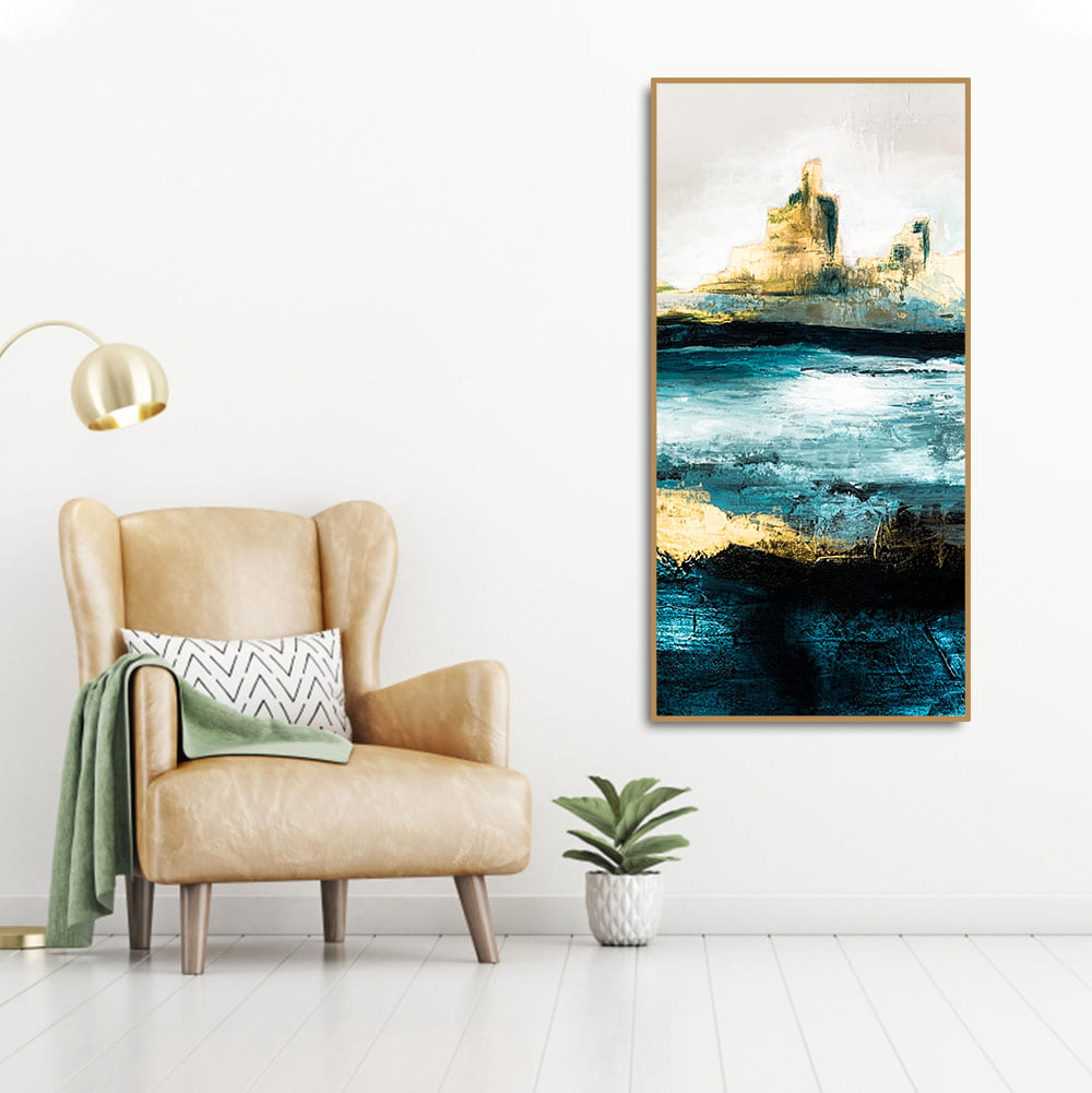 Abstract Texture Landscape Golden Mountain Lake Canvas Wall Painting