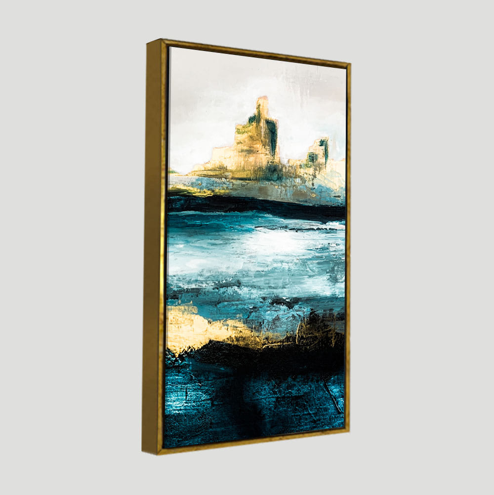 Abstract Texture Landscape Golden Mountain Lake Canvas Wall Painting