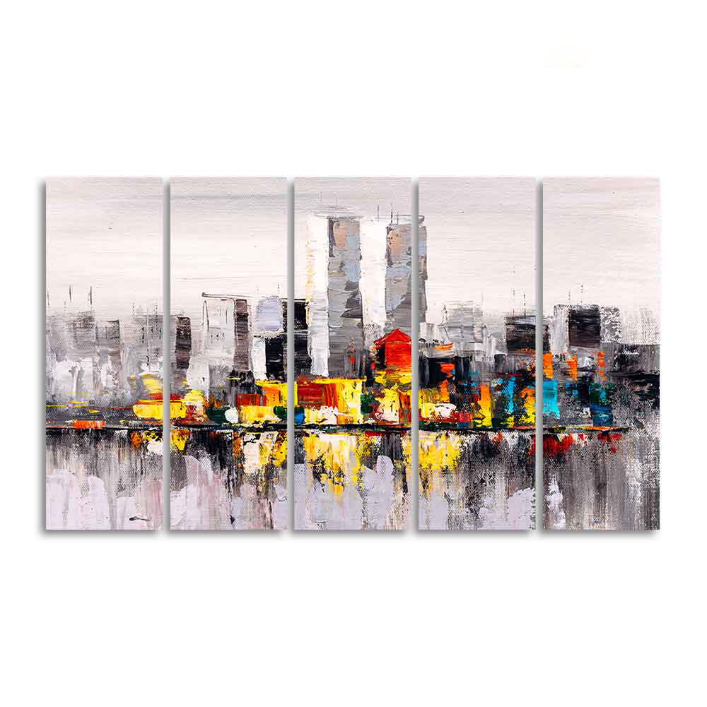 Abstract Wall Painting of A New York City Skyline Five Pieces