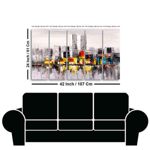 Abstract Wall Painting of A New York City Skyline Five Pieces