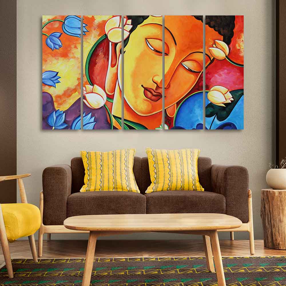 Abstract Wall Painting of Lord Spiritual Buddha Set of Five