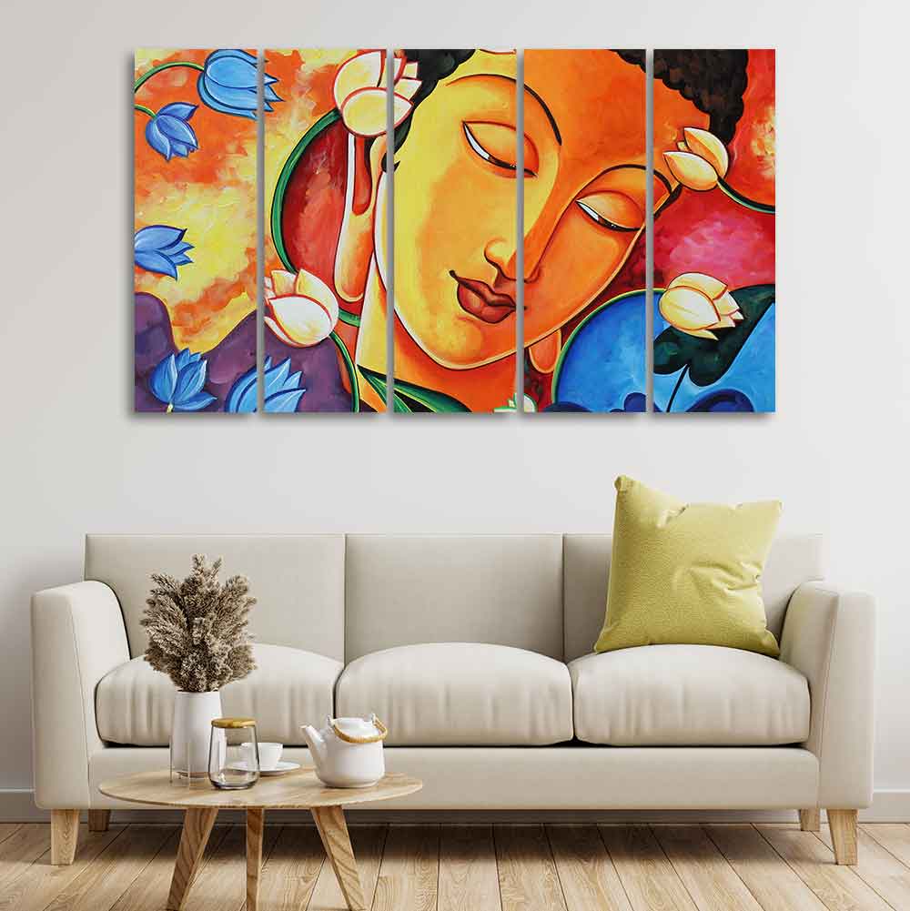 Abstract Wall Painting of Lord Spiritual Buddha Set of Five