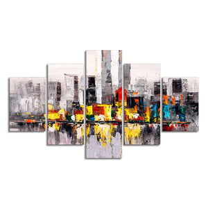 Abstract Wall Painting Skyline of New York City Five Pieces