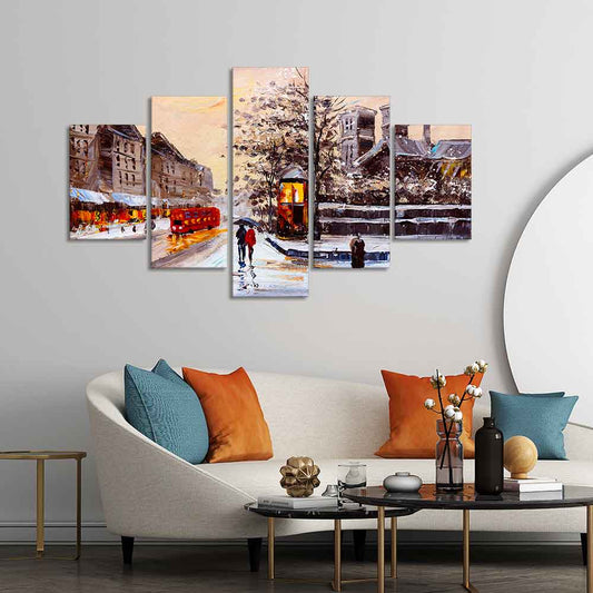 Street View of London Five Pieces Canvas Wall Painting