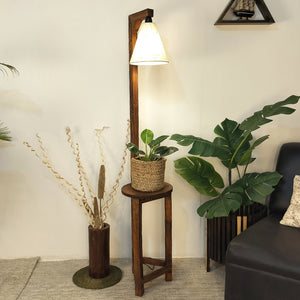 Accent Wooden Floor Lamp with Beige Fabric Lampshade