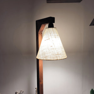 Accent Wooden Floor Lamp with Beige Fabric Lampshade