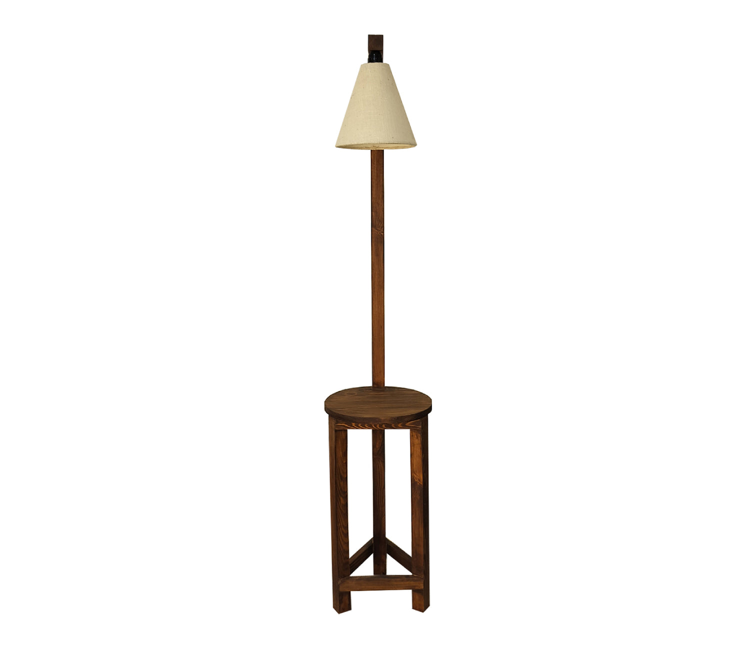 Accent Wooden Floor Lamp with Beige Fabric Lampshade