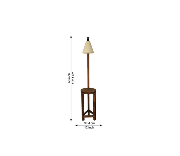 Accent Wooden Floor Lamp with Beige Fabric Lampshade