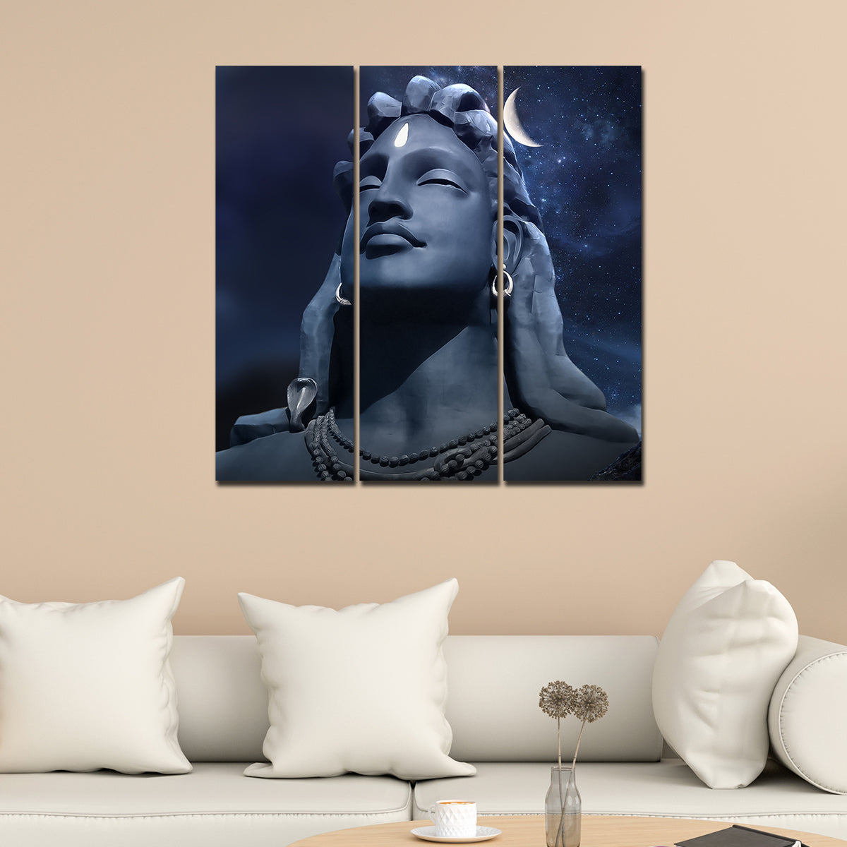 Adiyogi Shiva Statue Canvas Wall Painting of Three Pieces