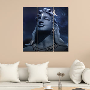 Adiyogi Shiva Statue Canvas Wall Painting of Three Pieces