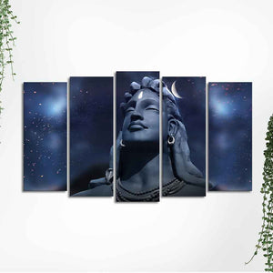 Adiyogi Shiva Statue Canvas Wall Painting Set of Five Pieces