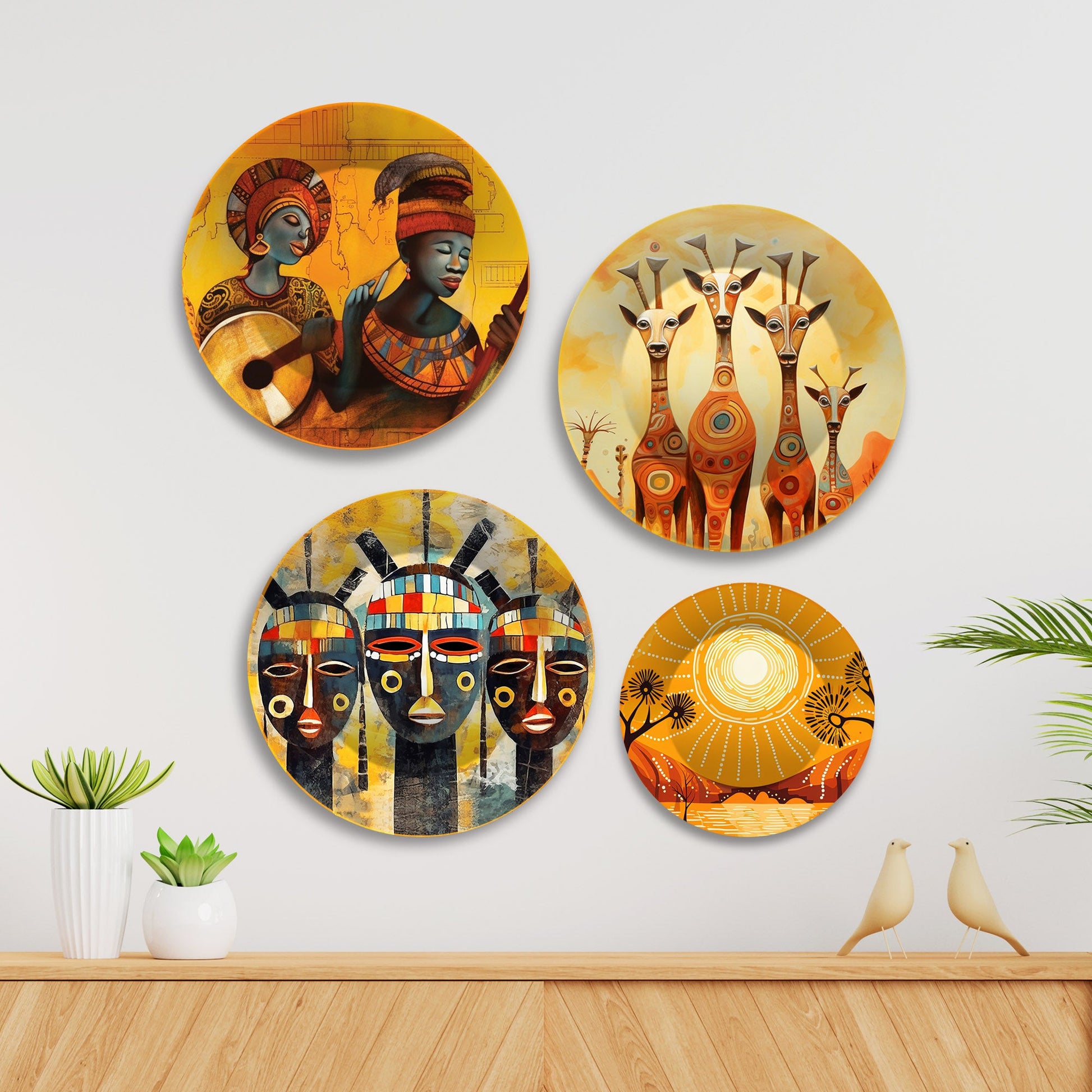 African Abstract Art Premium Wall Plates Painting Set of Four