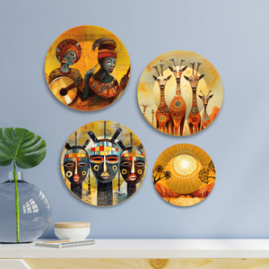 African Abstract Art Premium Wall Plates Painting Set of Four