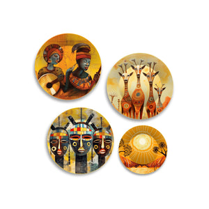 African Abstract Art Premium Wall Plates Painting Set of Four