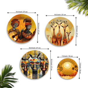 African Abstract Art Premium Wall Plates Painting Set of Four