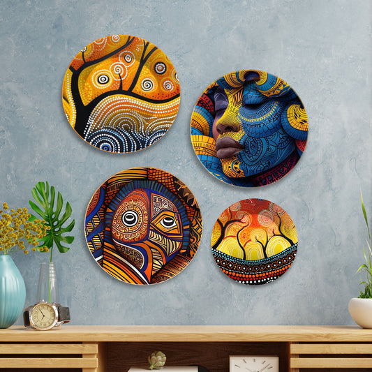 African Tribal Art Premium Wall Plates Painting Set of Four