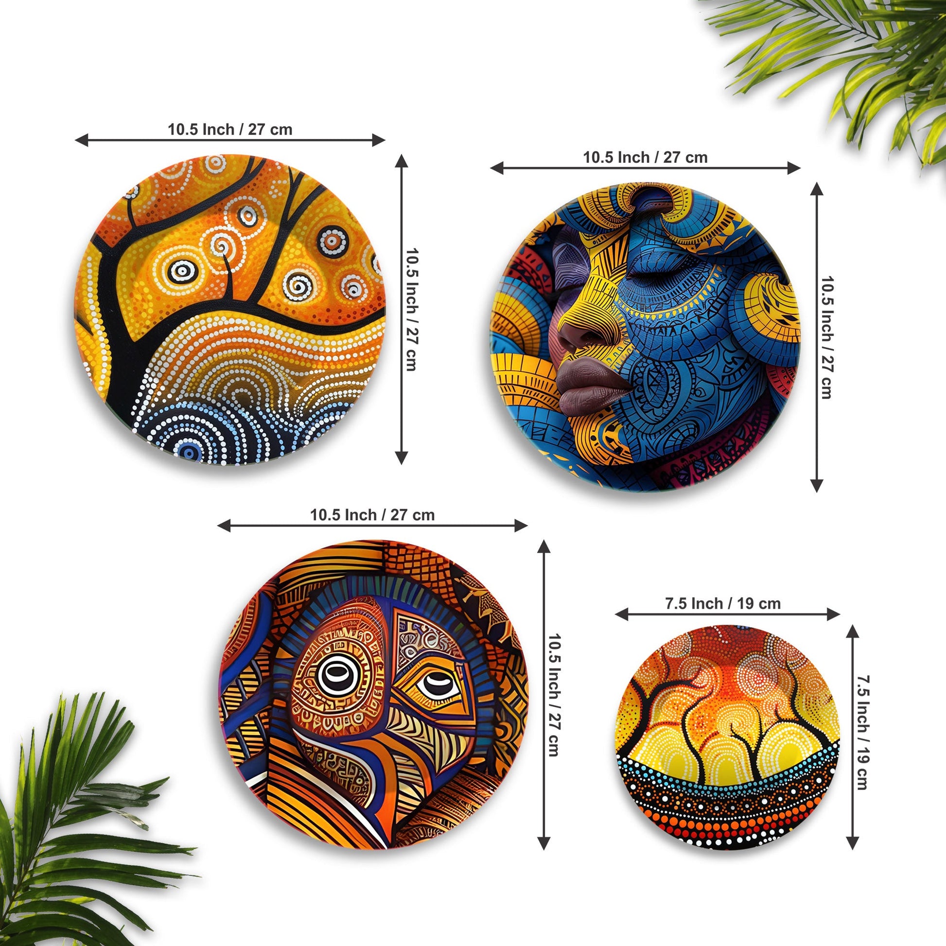 African Tribal Art Premium Wall Plates Painting Set of Four