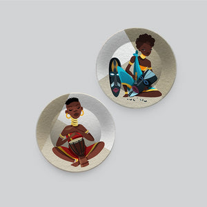 African Tribal Art Wall Hanging Plates Set of Two